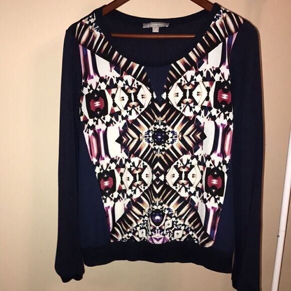 NY Collection Navy Printed Blouse - Size Small - Picture 1 of 6